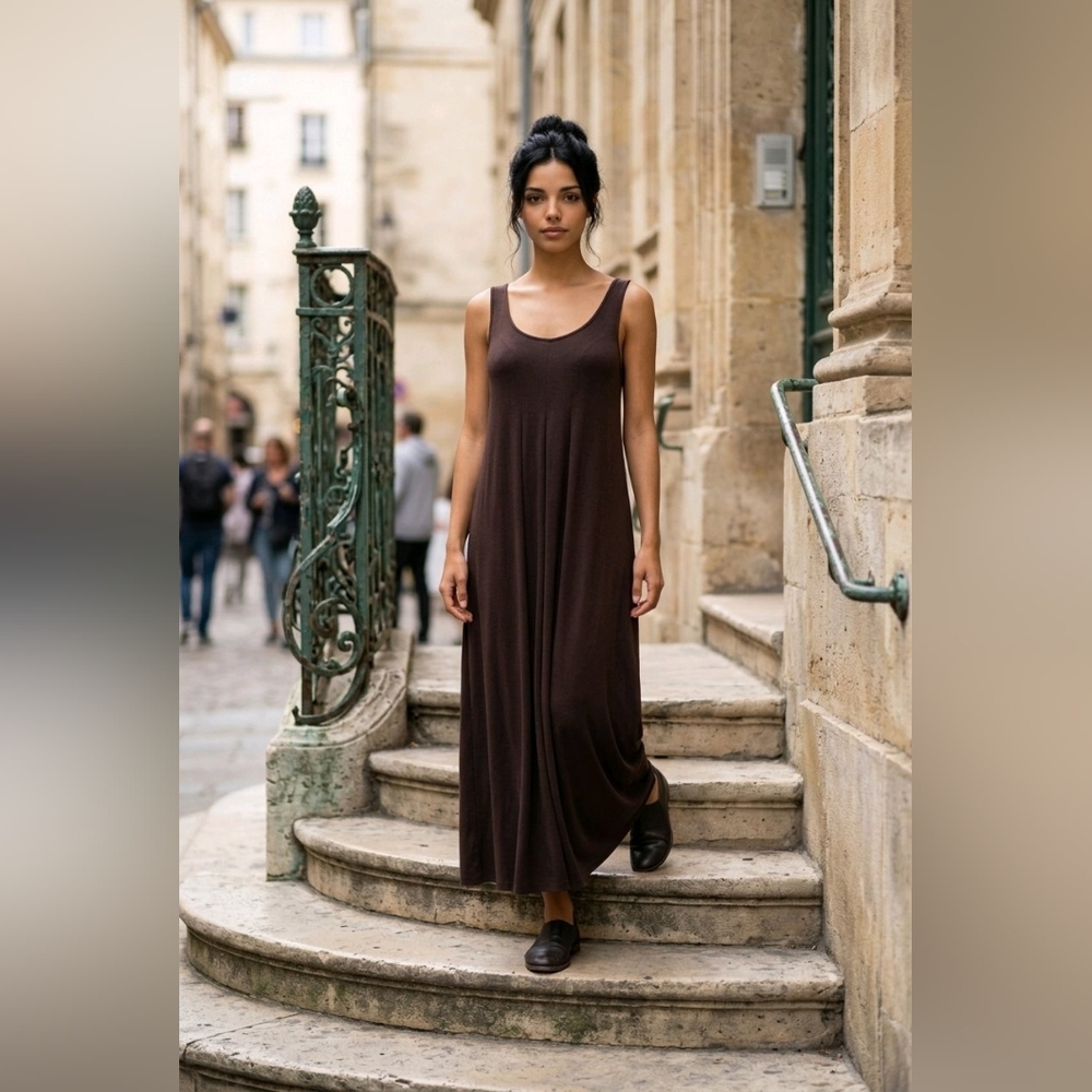 George Brown Sleeveless Maxi Dress Size M 8-10 Flowy Stretch
